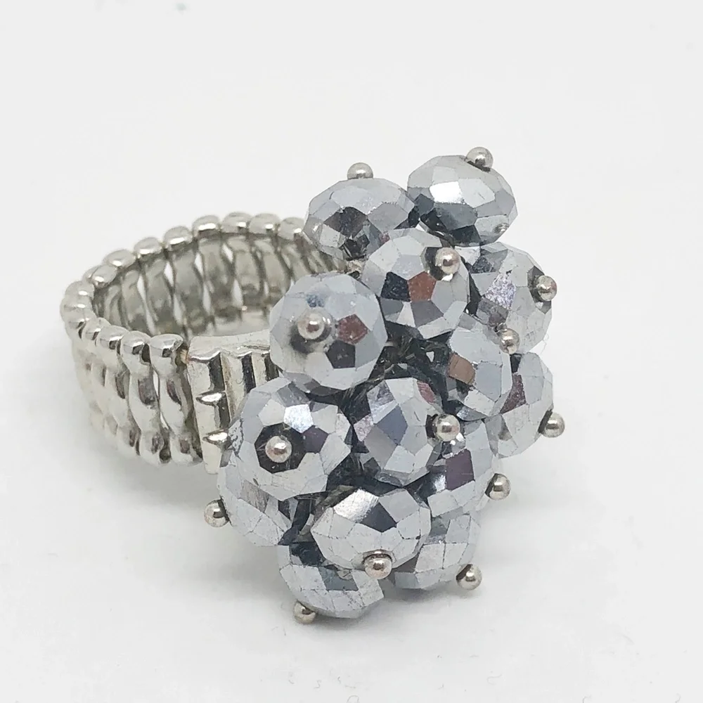 Crystal Bead Cocktail Ring Adjustable